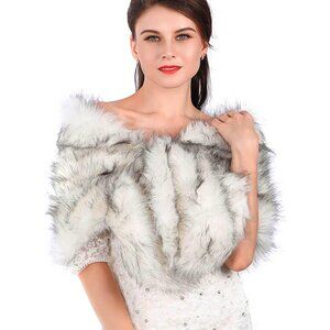 Women's White+black Wedding Fur Wraps and Bridal Stoles Bridesmaids Scarf